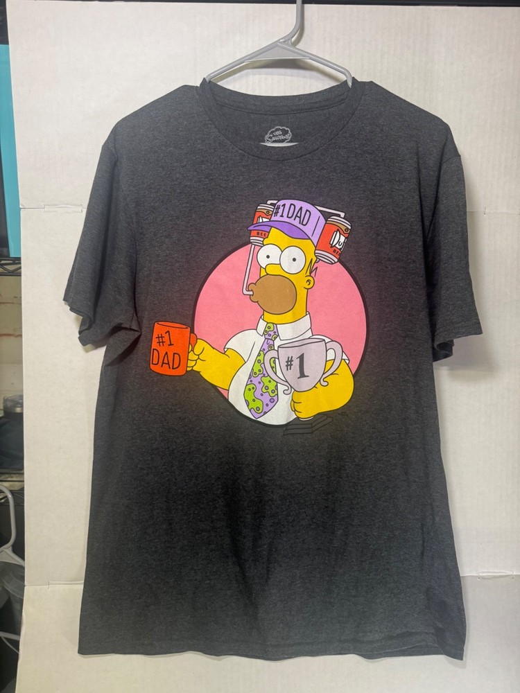The Simpsons Homer Simpson #1 Dad Graphic T-Shirt Gray Men’s Large