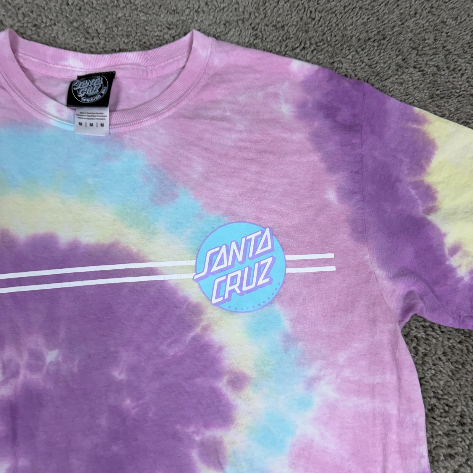 Santa Cruz Skateboards Shirt Mens M Easter Pastel Spiral Tie Dye Purple Yellow gallery