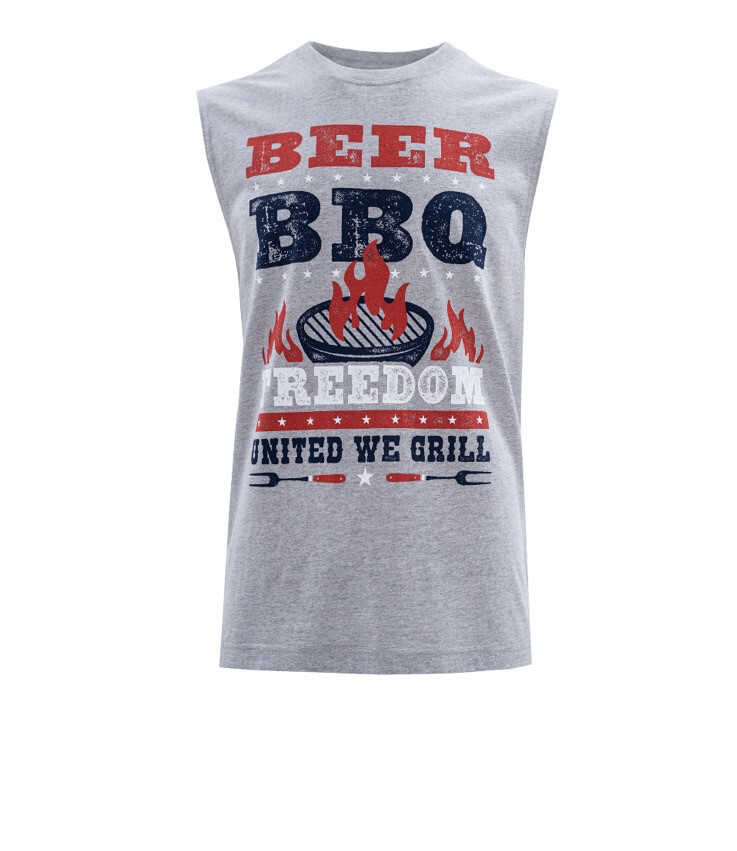 Way To Celebrate Men's Gray Americana Graphic Beer BBQ United Muscle Tank Top gallery