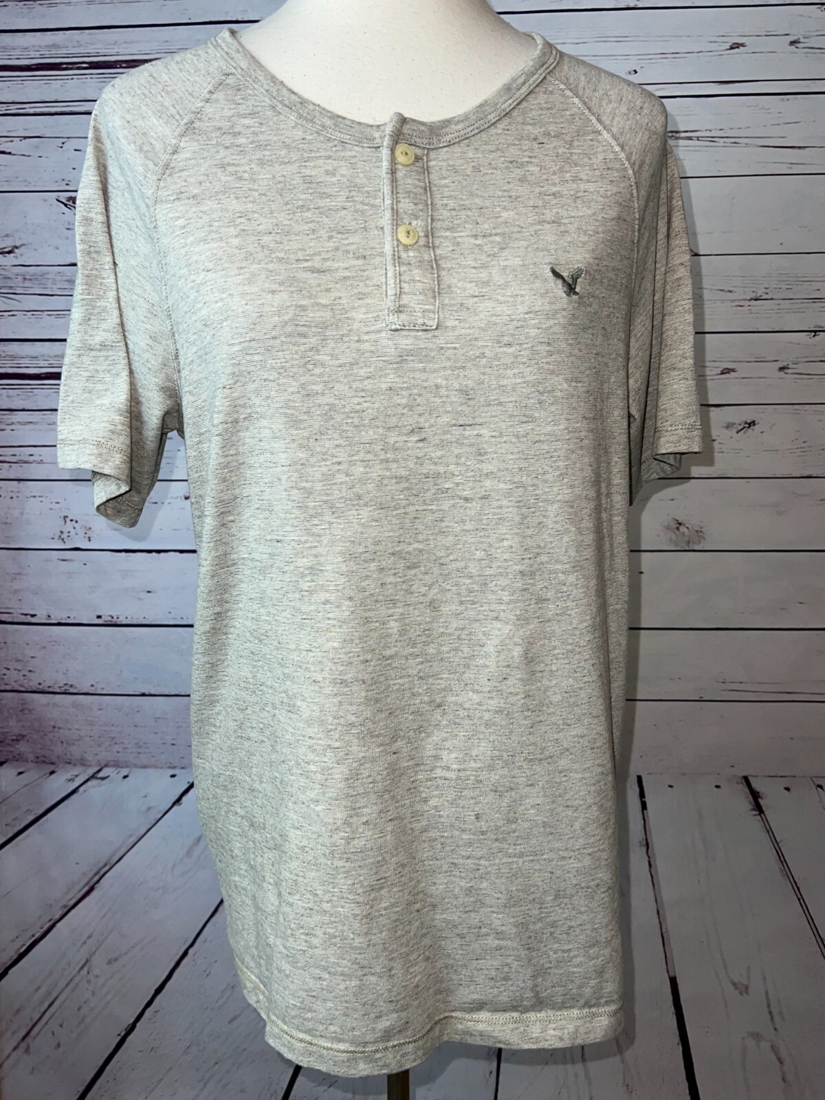 American Eagle Shirt Medium Classic Fit Mens Short sleeve henley Y2K Preppy 80s gallery