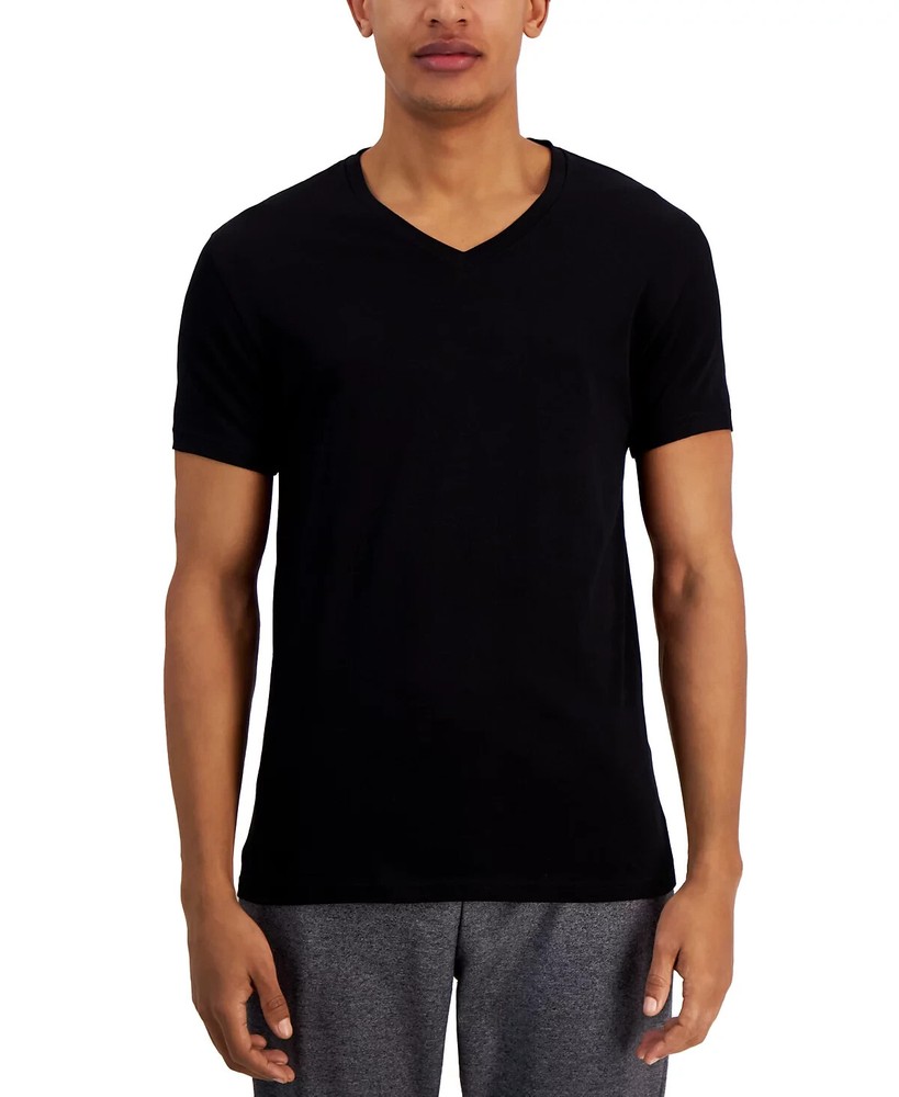ALFANI Men’s 4 Pack Black 100% Cotton Regular Fit V-Neck T-Shirt NEW Medium