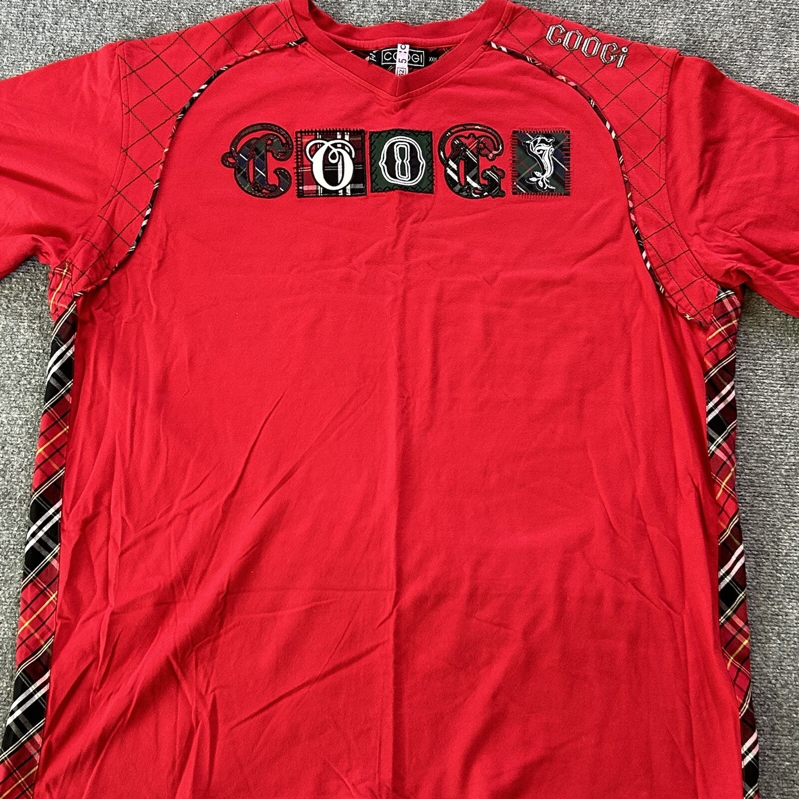 Coogi Shirt Men XXXL Red Plaid Patch Embroidered Vintage Y2K T-shirt Baggy 90’s gallery
