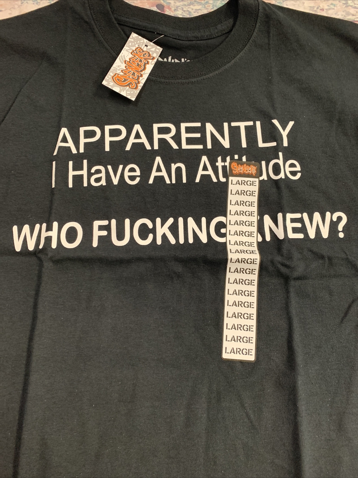 Spencer’s Black Graphic Funny Attitude T-Shirt Men Size Large NEW * gallery