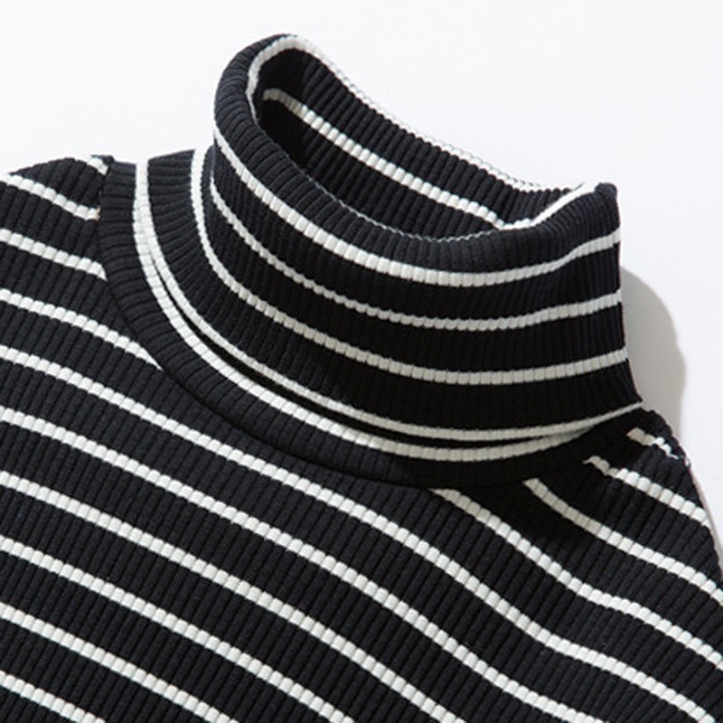 Men's Loose Tops Turtleneck Sweater Shirt Long Sleeves Stripe Sweatshirt Warm gallery