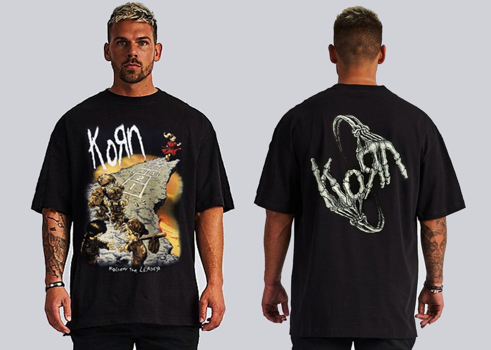 KORN FOLLOW THE LEADER NUMETAL HARD ROCK 100% SILK SCREEN FRON & BACK PRINT