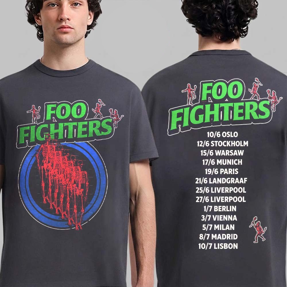 Foo Fighters Take Cover Tour 2026 Europe UK T-Shirt Neon Skeleton Tee Men gallery
