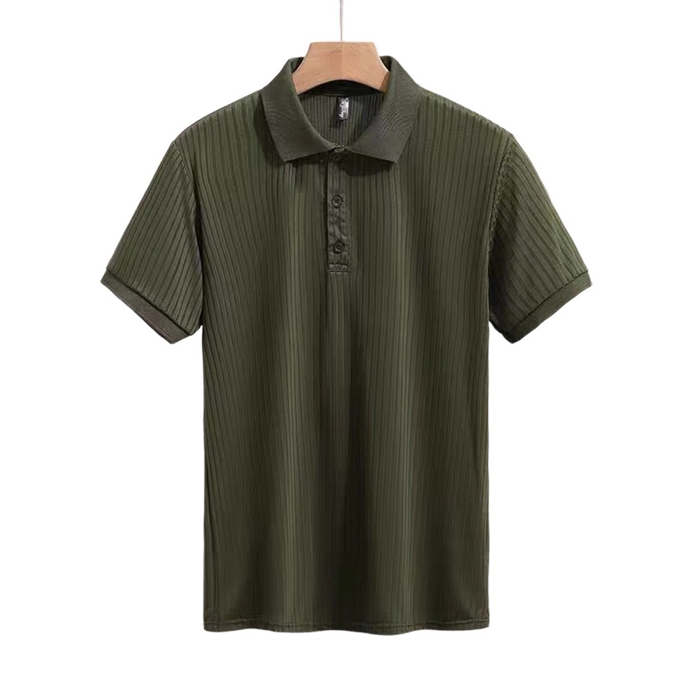 Men's Striped Shirt Short Sleeve Moisture Wicking Lapel Neckline Slight Stretch gallery