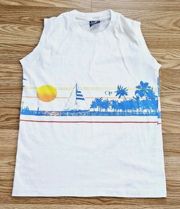 Vintage 80s Ocean Pacific Tank Top OP Sailing Sunset Beach Surf Men's Size Small gallery