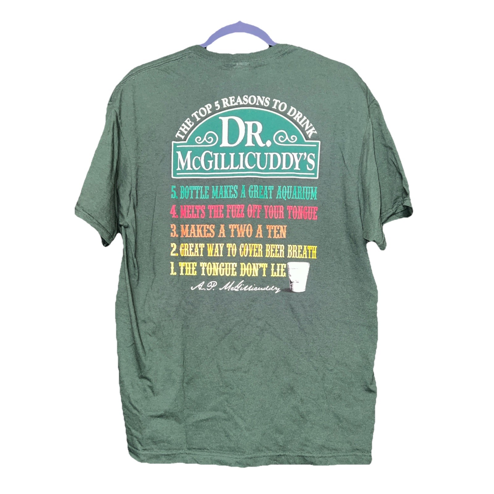 NEW Men’s (Dr. McGillicuddy's) Green Vintage Graphic T-Shirt Size Large gallery