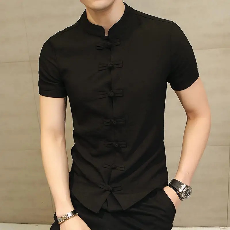 Summer Thin Pure Color Men's Shirt Collar Button up Short Sleeve Slim Fit Casual gallery
