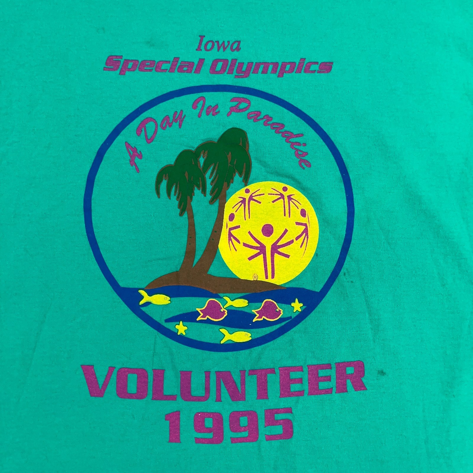 VTG Special Olympics Shirt Mens XL Green Iowa Fish Beach Graphic 90s USA Made gallery