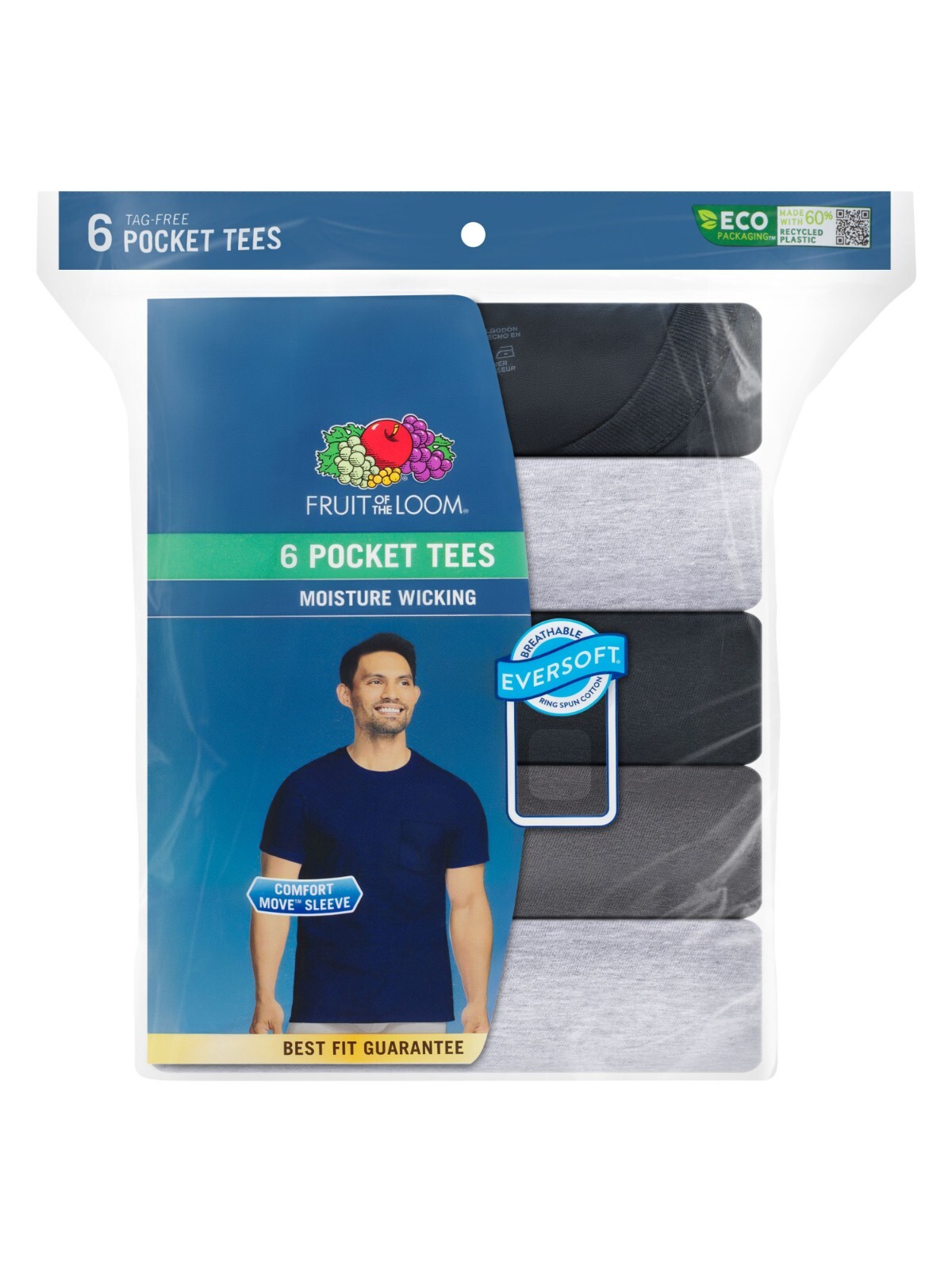 Fruit of the Loom 6-Pack Pocket Tee Men's T-Shirt Soft and Breathable Assorted gallery