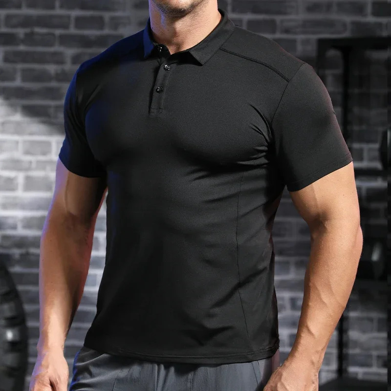 Men’s Bodybuilding Quick Dry Short Sleeve Golf Tennis Lapel Shirts Tops Outdoor