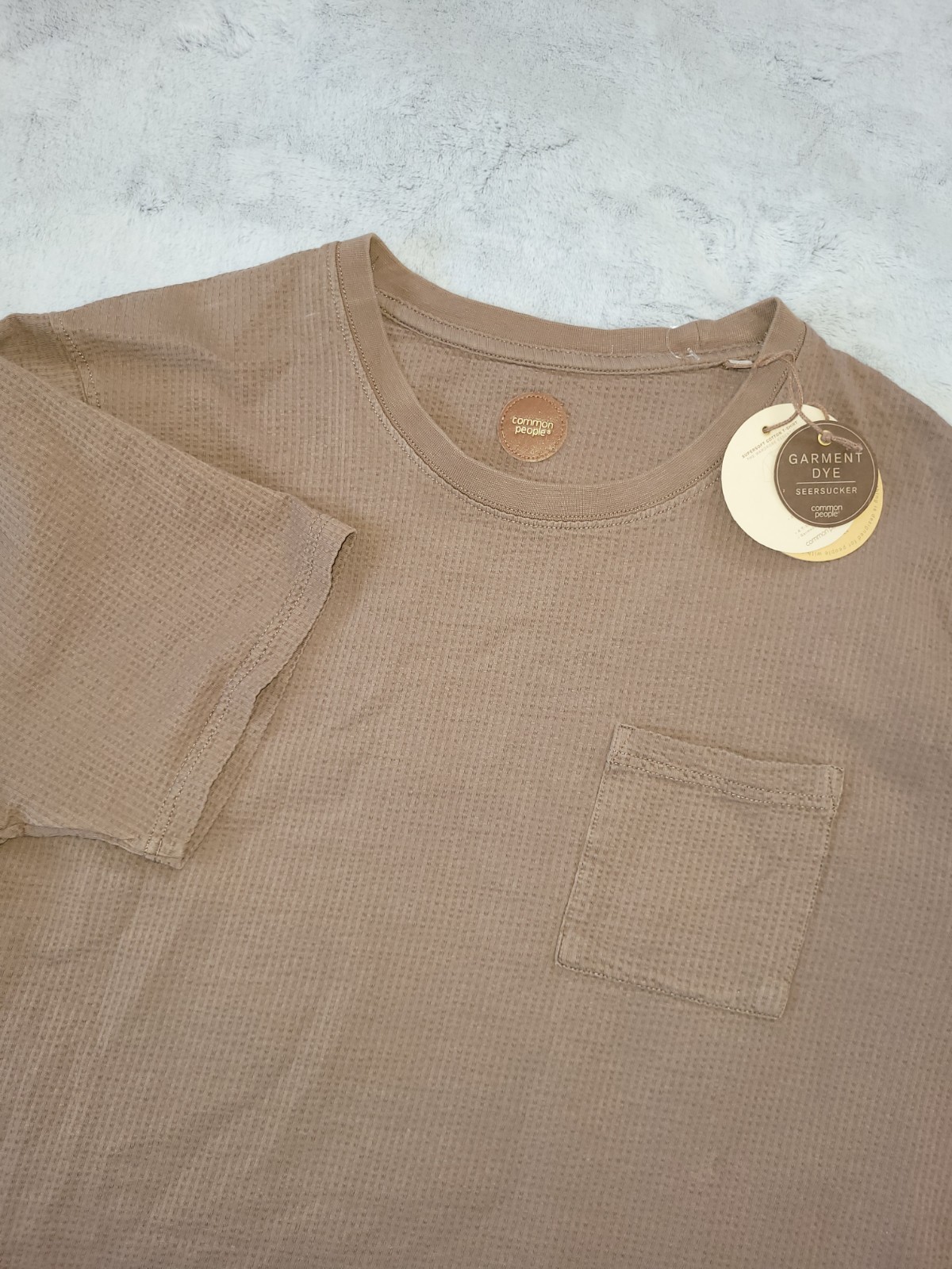 Common People Mens XL Seersucker GD Tee Brown Pocket Tshirt Cotton Minimalist gallery