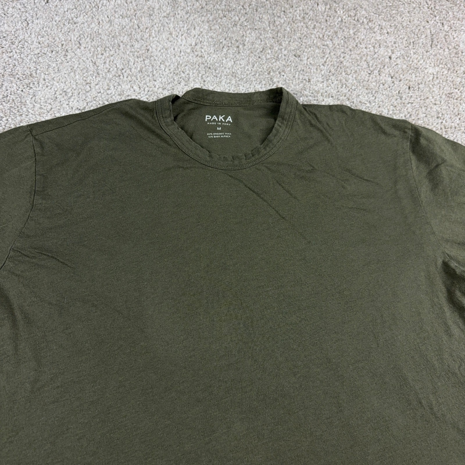 Paka Shirt Mens Medium Green Baby Alpaca Wool Blend Crew Neck Short Sleeve gallery