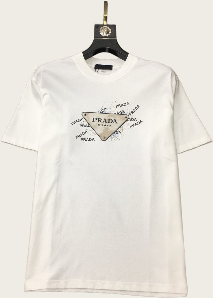 Prada Men’s white and black round-neck short-sleeved shirt