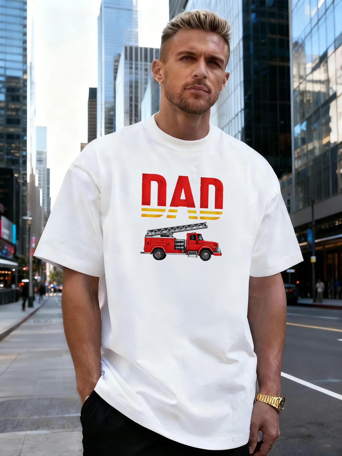Fire Truck Letter Graphic 100% Cotton Men's T-Shirt for Daily Streetwear gallery