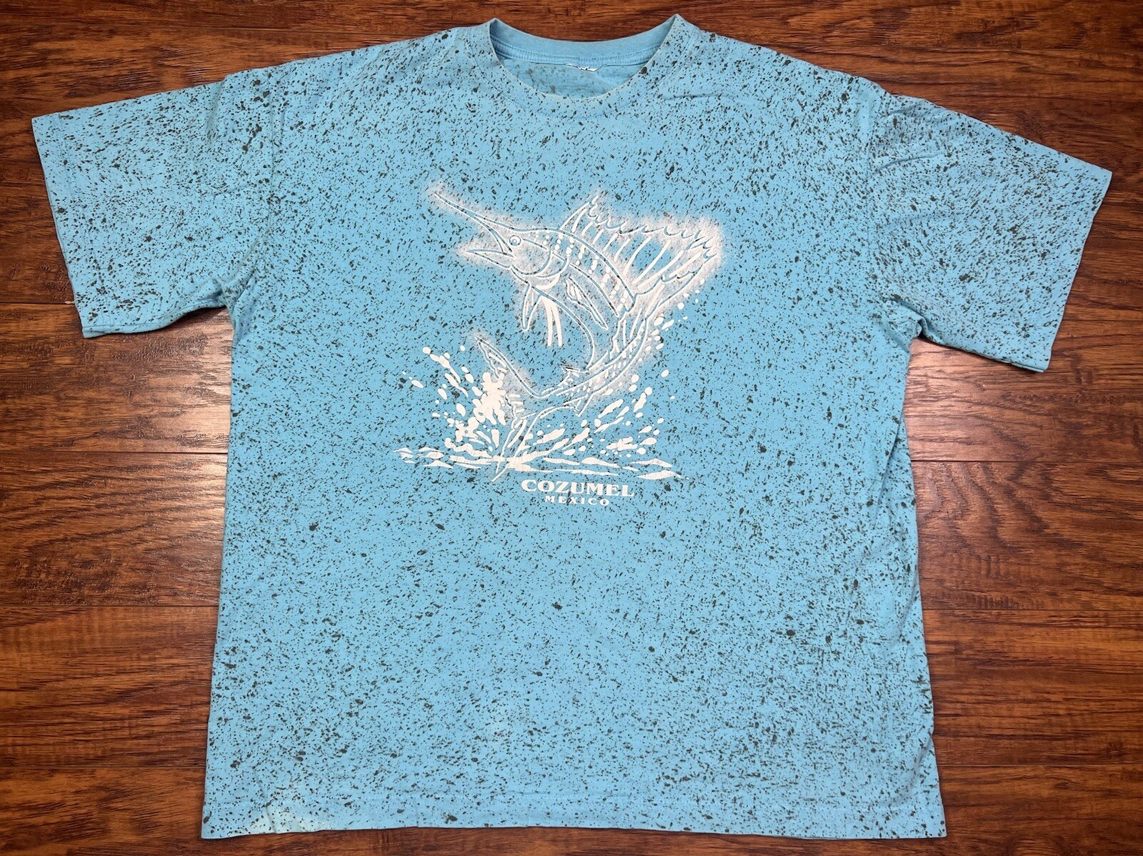 vintage cozumel mexico t shirt sword fish all over print XL blue h4