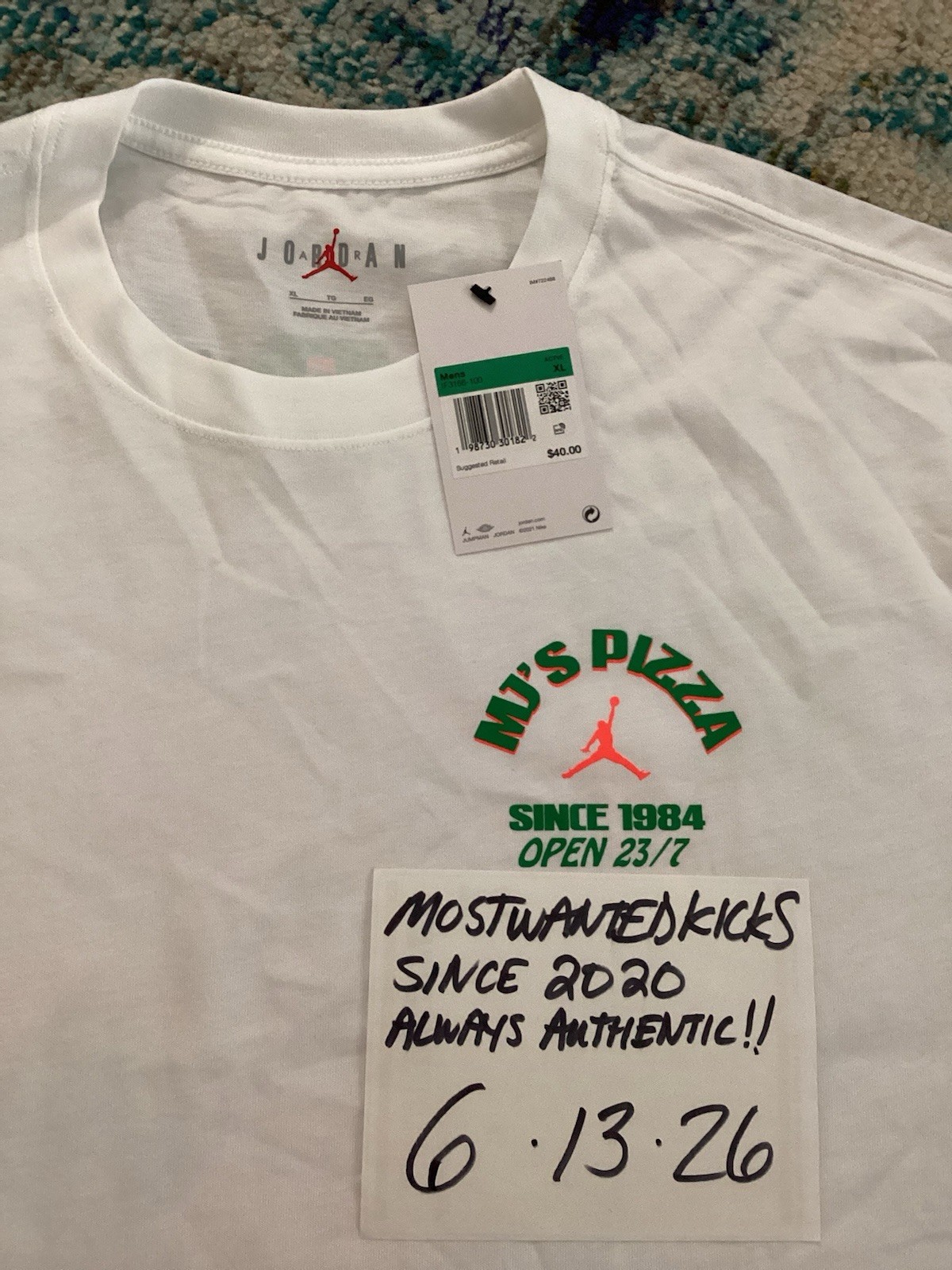 NWT Nike Air Jordan Graphic MJ’s Pizza 23 White T-Shirt Men’s Sz XL FREE SHIP gallery