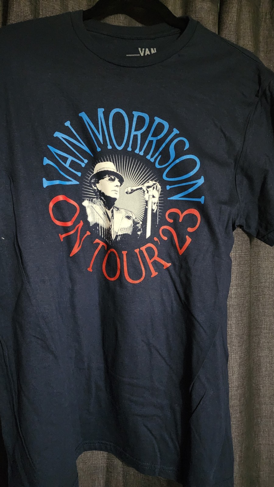 Van Morrison U.S. Tour '23 Double-Sided Graphic Tee Blue Cotton Crew Neck M gallery