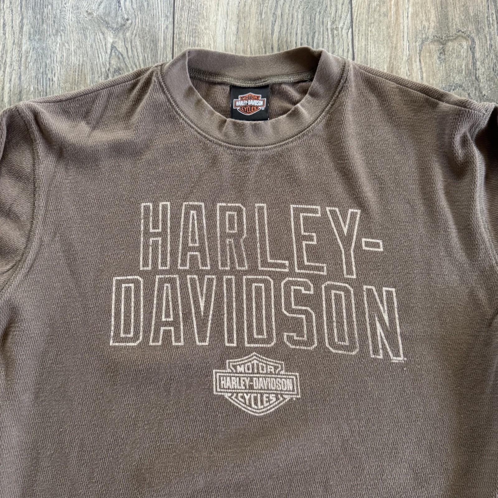 Harley-Davidson RARE Mens Med Gray Vintage Thermal Waffle Long Sleeve Shirt gallery