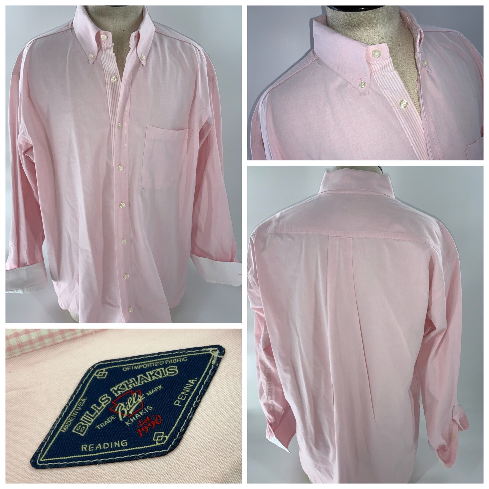 Bill’s Khakis Flip Cuff Shirt L Men Pink Stripe Cotton White Cuff USA YGI F2-35