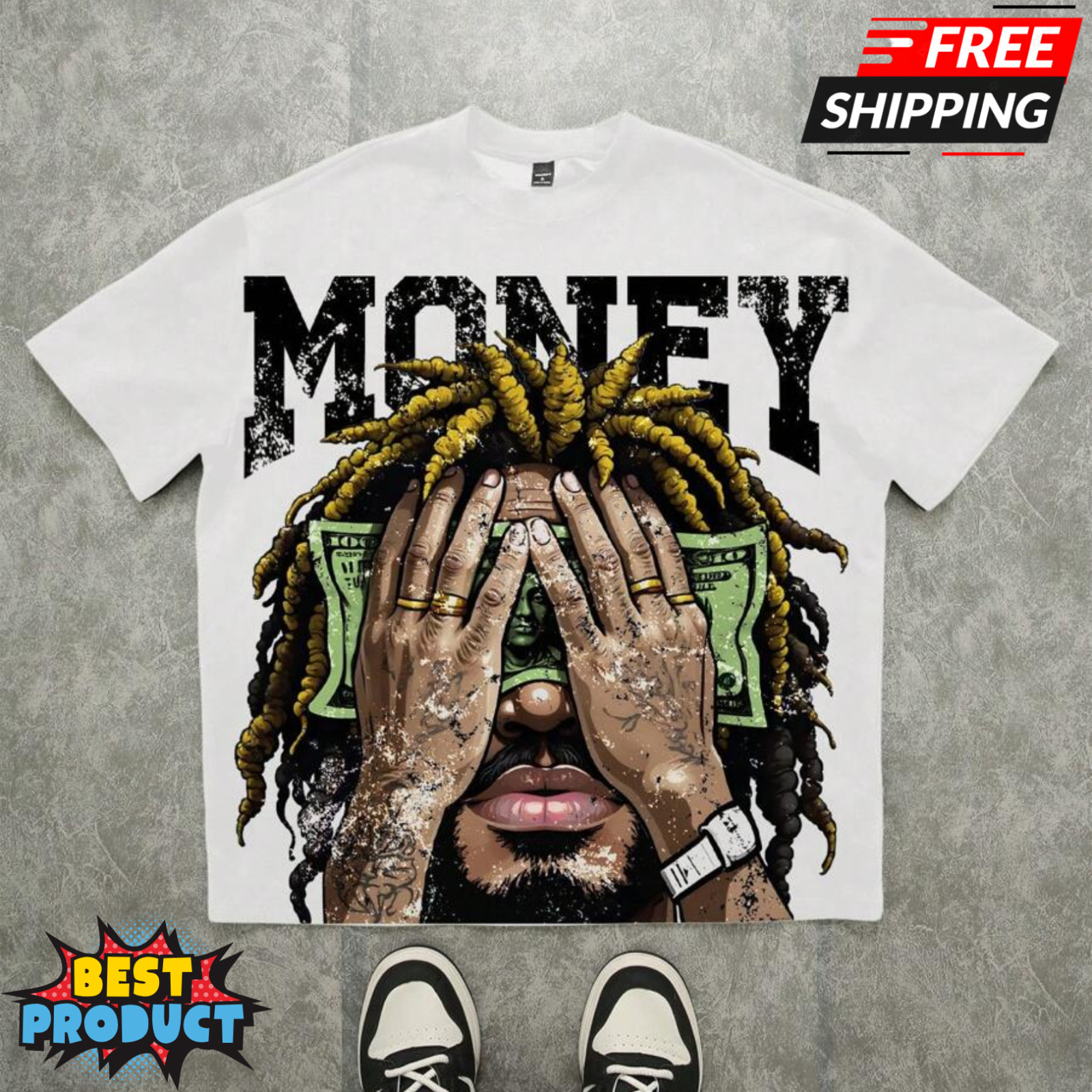 Oversized Hip Hop Graphic T Shirt Dollar Money Print Streetwear Tee Top for Men gallery
