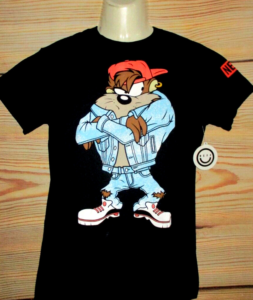 MENS NEFF LOONEY TUNES TAZ FRONT AND BACK PRINT BLACK T-SHIRT SIZE S