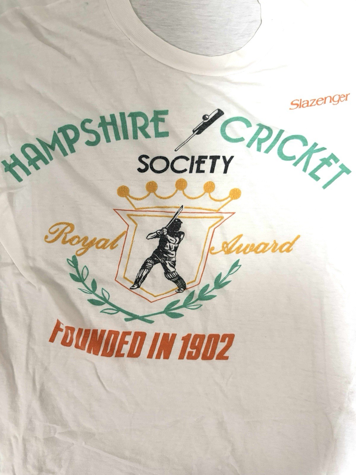 Slazenger Hampshire Vintage T-shirt Tee Cricket Society White UK Mens S 70s 80s gallery