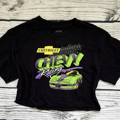 Chevrolet Racing Graphic Chevy Print Black Short Sleeve Crop Top Women’s Tee S