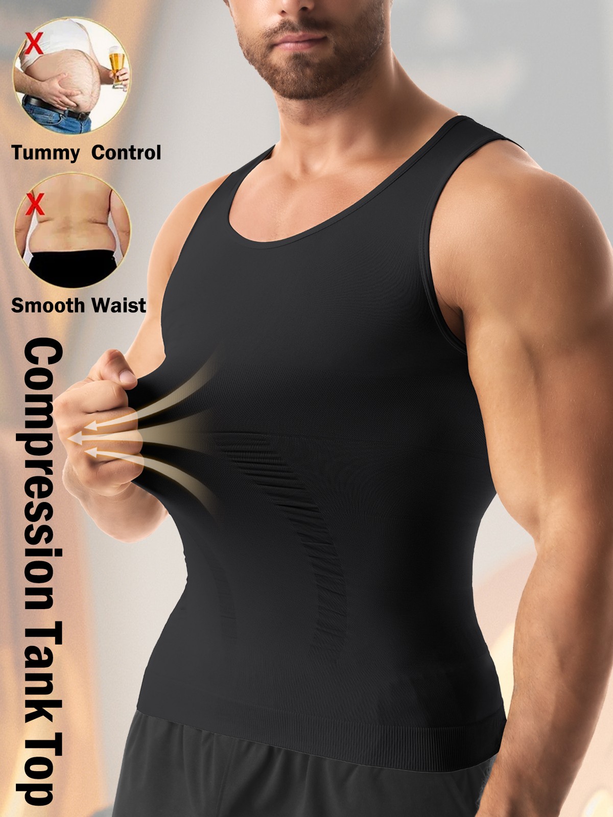 Mens Compression Shirt Slimming Body Shaper Chest Belly Tummy Control Vest Tank gallery