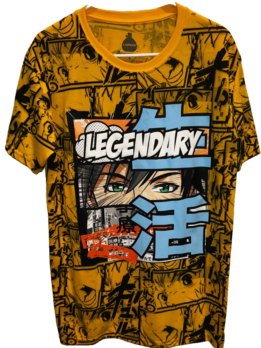 Launder T-Shirt Men’s Large Legendary Tee Yellow Anime Styled Bailey Apparel