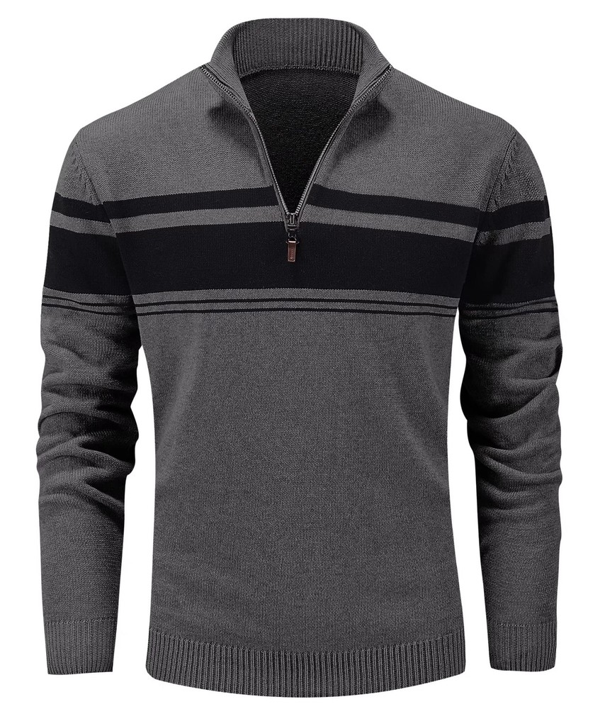 Men’s 1/4 Zip Polo Sweater Winter Fall Casual Stripe Pullover Long Sleeve Shirts