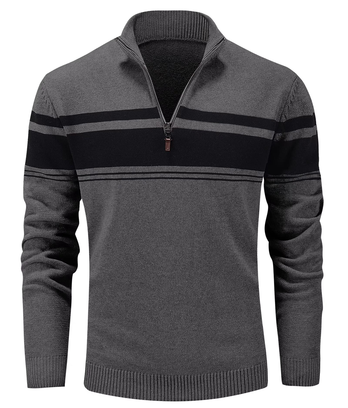 Men’s 1/4 Zip Polo Sweater Winter Fall Casual Stripe Pullover Long Sleeve Shirts