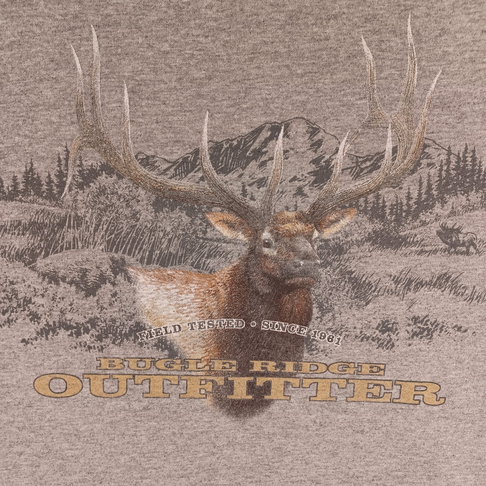 Cabelas Mens Gray T-Shirt Size XL Hunting Camping Outdoor Elk Deer Mountains gallery