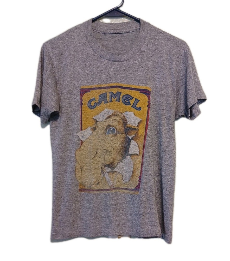 Vintage Heather Gray Joe Camel Cigarettes T-Shirt Distressed Used As-Is