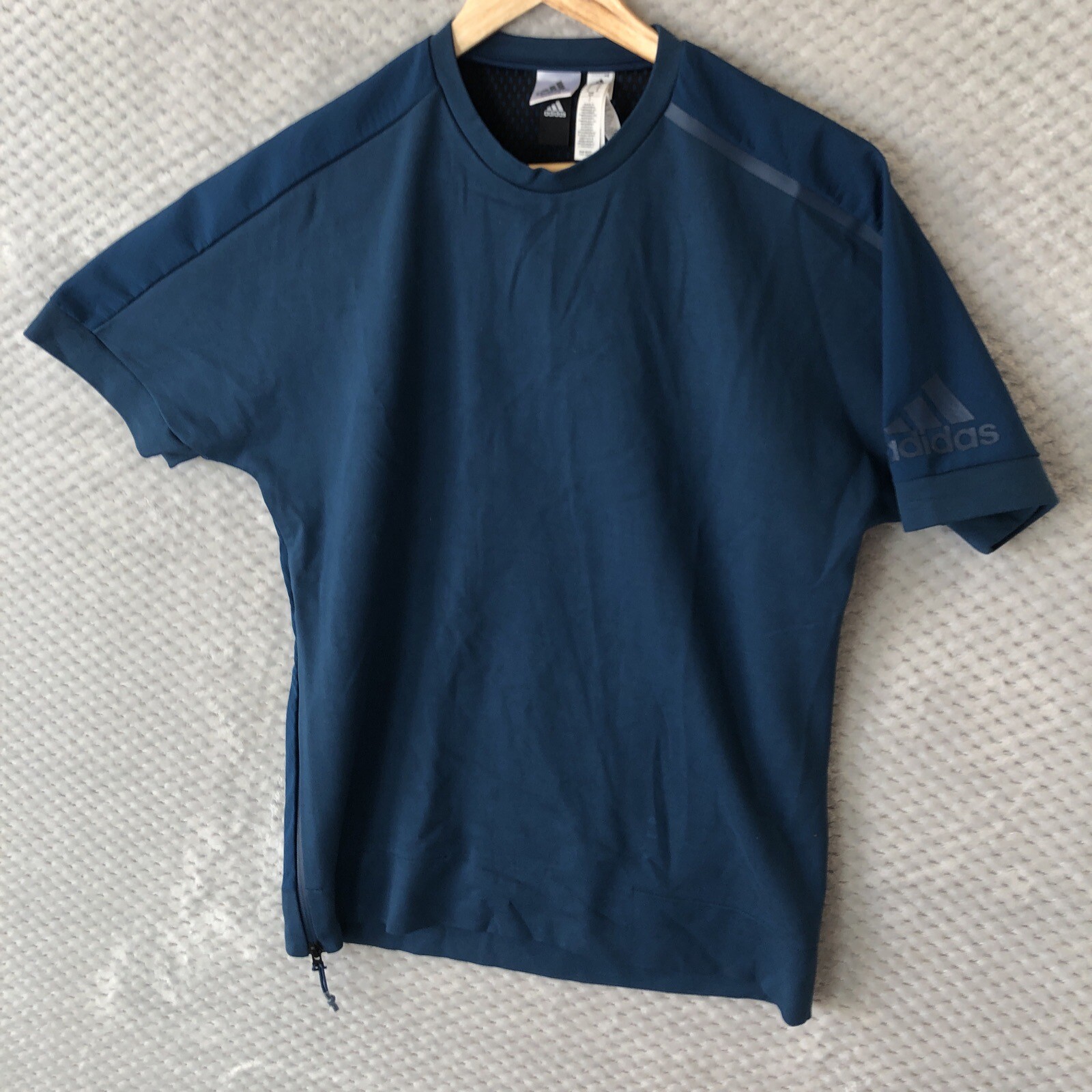ADIDAS T Shirt Mens M Navy Side Zip Crew Neck Thick Sleeve Logo Sample RARE gallery