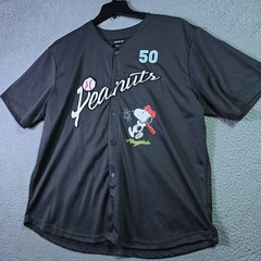 Peanuts® Snoopy Baseball Jersey shirt Mens XL Black Charlie Brown Button Up NWT