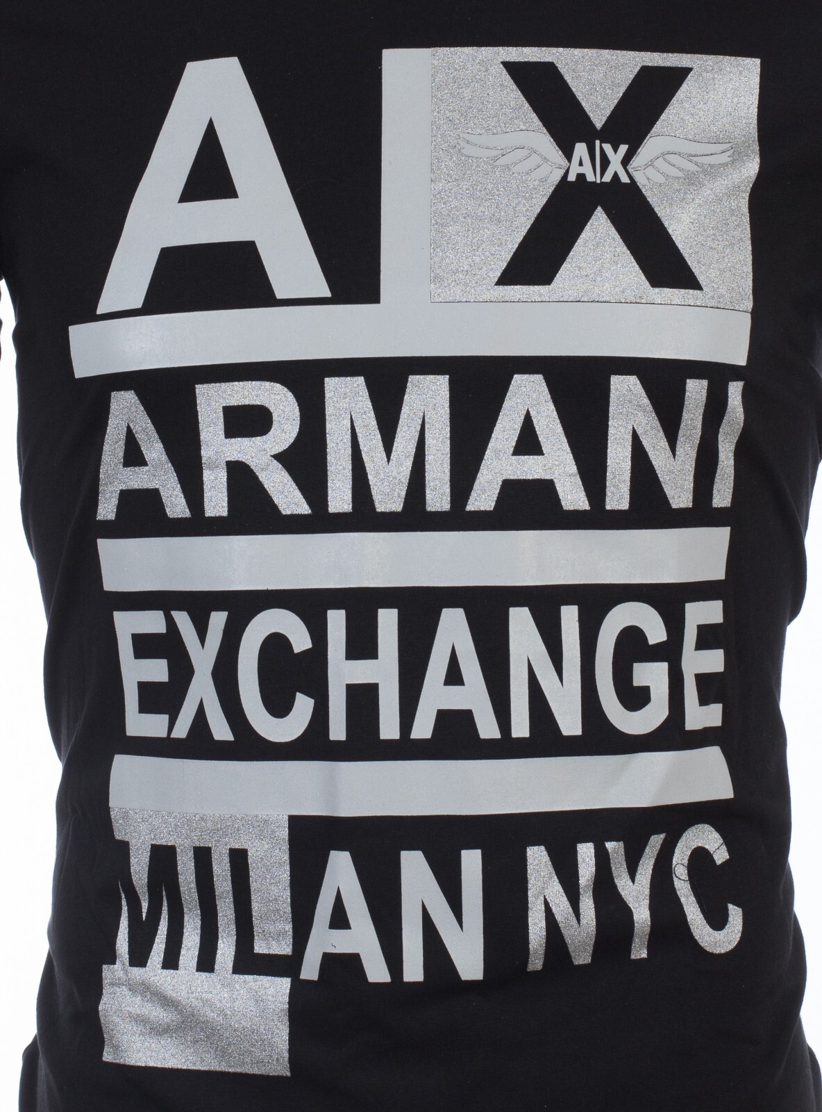 $50 ARMANI EXCHANGE Black STACKED Short Sleeve Slim Fit Designer T-shirt NWT gallery