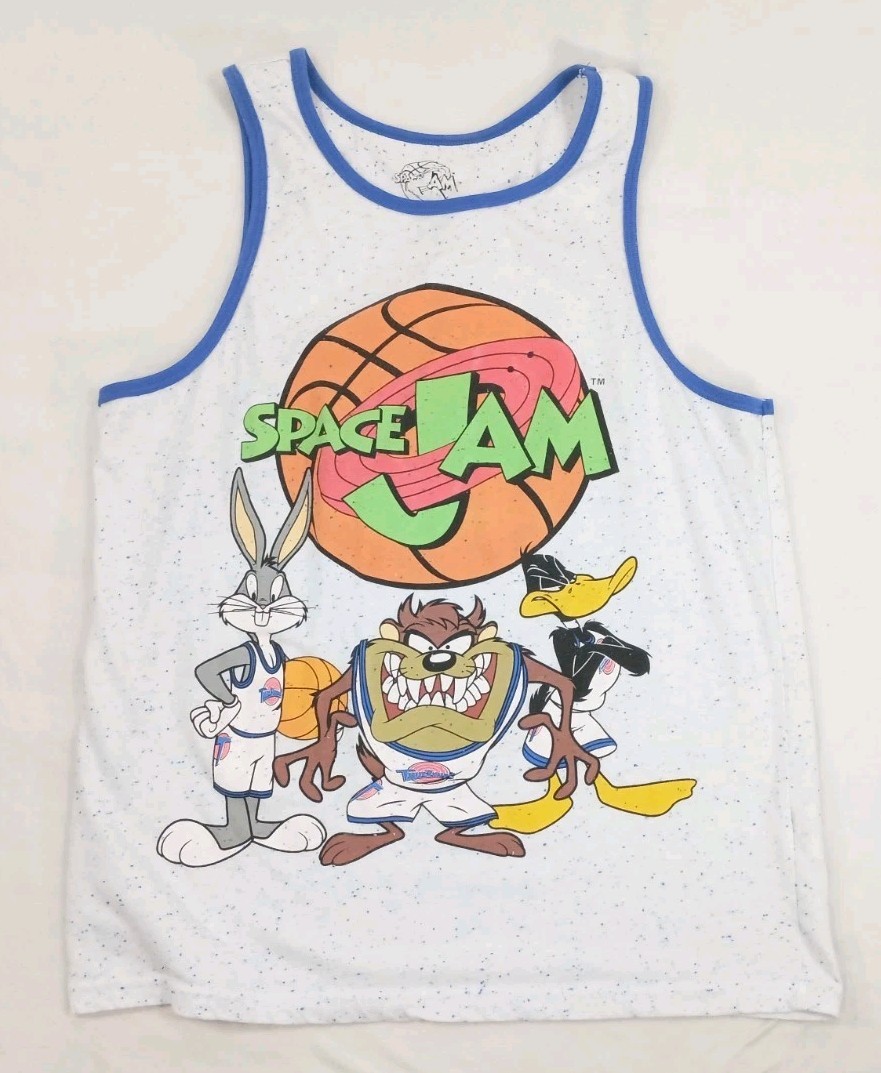Space Jam White Tank Top Adult Medium Sleeveless Bugs Bunny Daffy Duck Taz