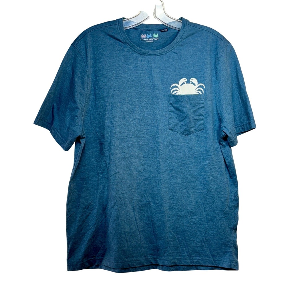 Charleston Threads Pocket T-Shirt Men’s Large Blue Solid Poly Cotton Blend Crab
