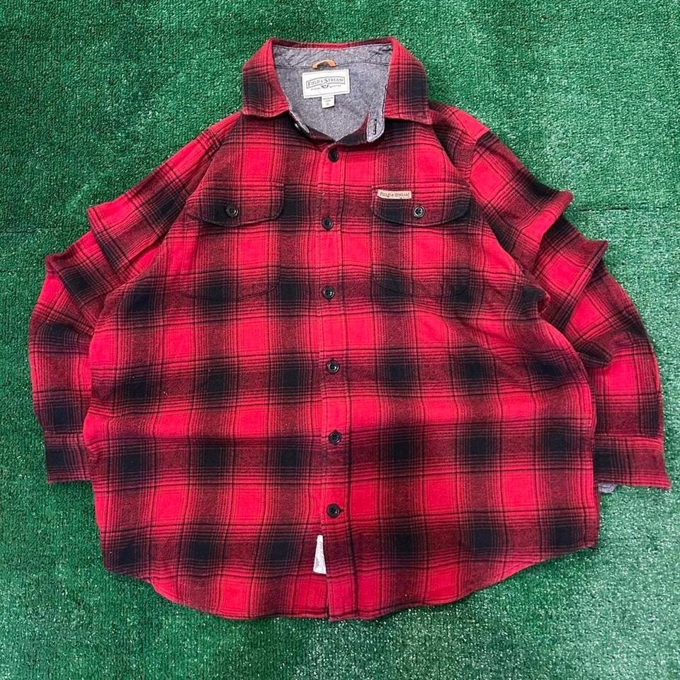 Vintage Field and Stream Red and Black Button-Down Flannel Shirt Adult XL