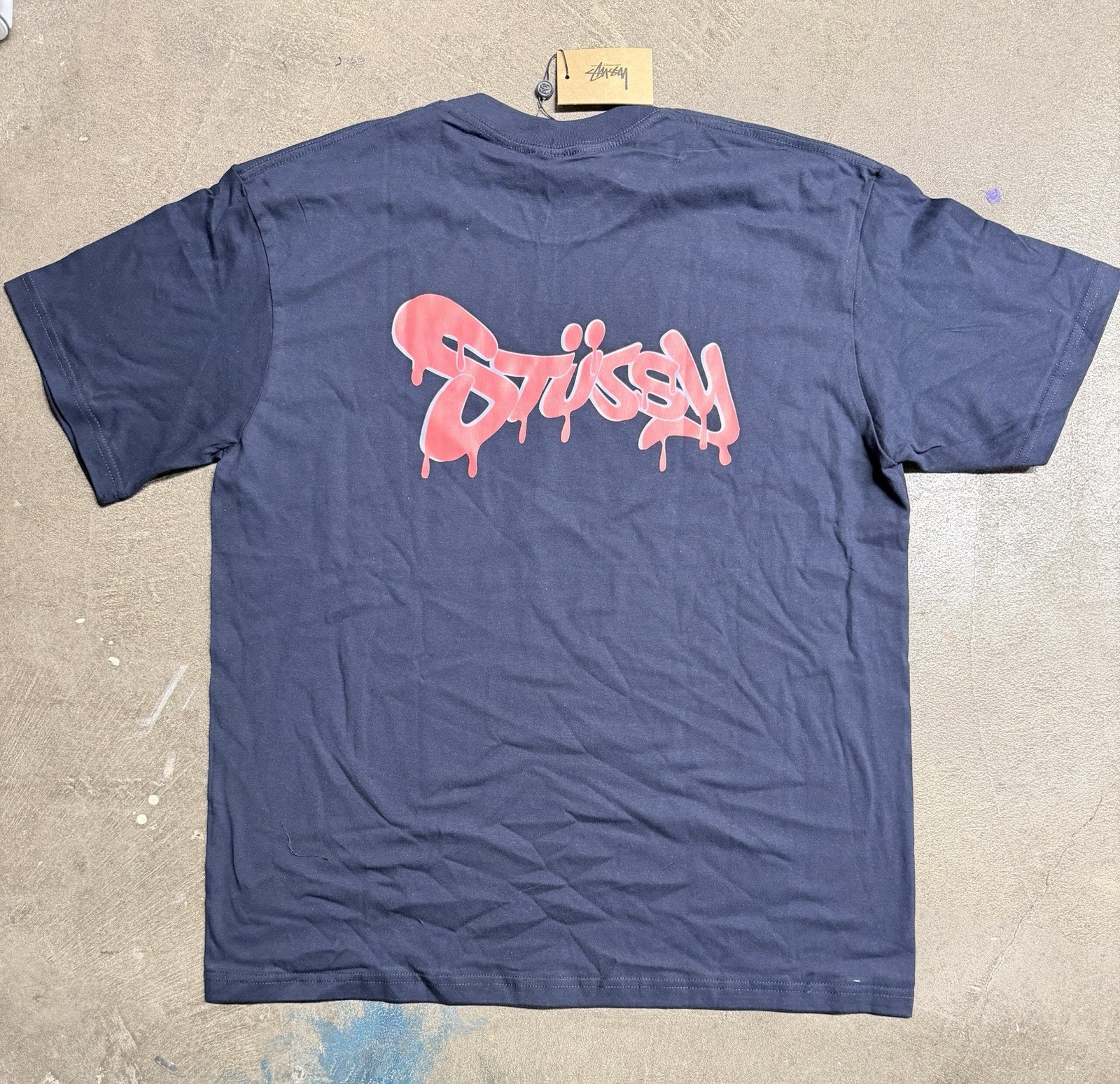 Stussy Shirt Paint Design Spell out Size XL Navy NWT Double Sided Streetwear gallery