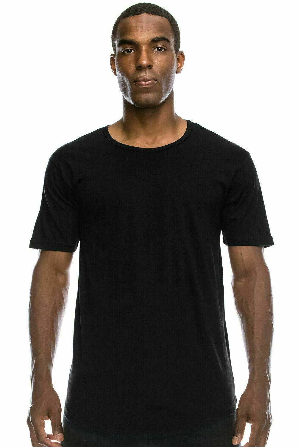 Mens BASIC HIPSTER T Shirts Casual Extended Longline Back Hip Hop Hemline Tee gallery