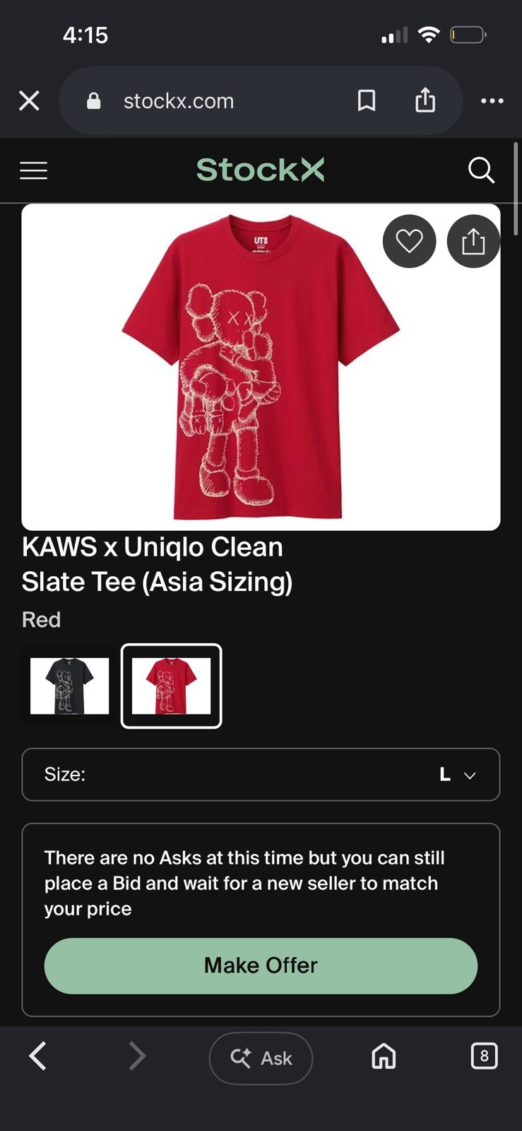 Uniqlo UT KAWS Clean Slate Companion Graphic Tee Red L Cotton Jersey Crew gallery