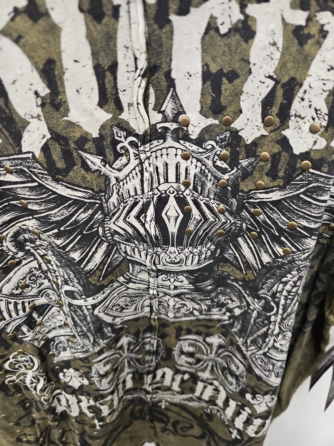 Affliction Dead Or Alive Shirt Men's Large Copper Crewneck Beaded Rockabilly gallery