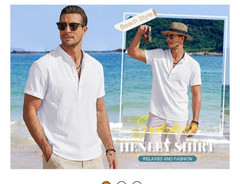 Coofandy Henley Button Tee Shirt Men’s White Size XL New Band Collar Lightweight