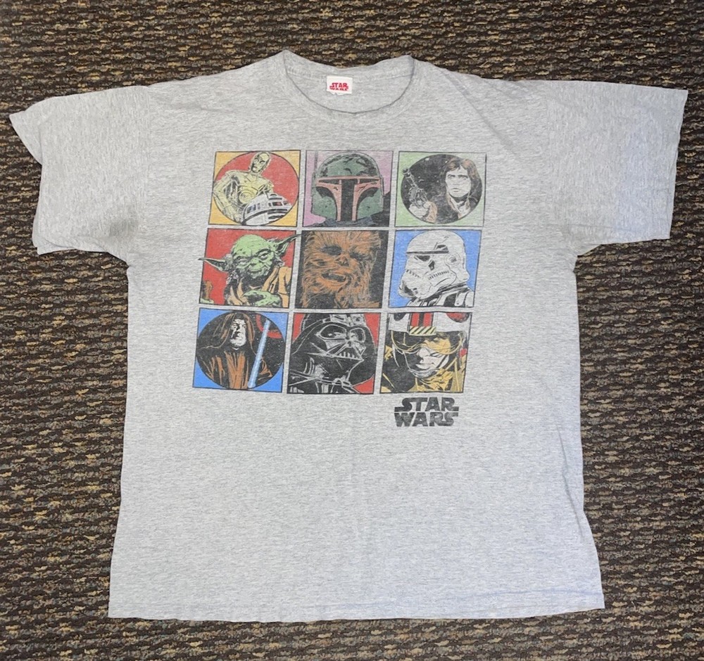 Star Wars Gray T-shirt Men’s Large Vader Yoda Boba Fett Luke Skywalker C3PO Han!