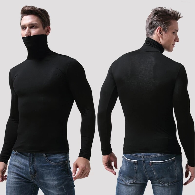 Men Mock Turtleneck T-Shirt Long Sleeve Pullover Seamless Undershirt Basic Tops gallery