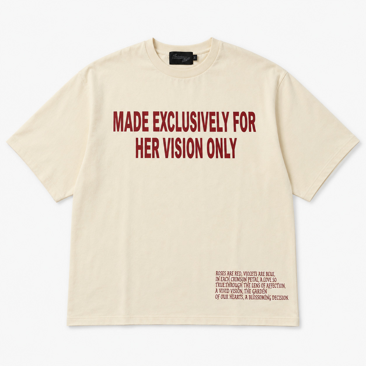 Visionary Club Letter To Your Heart Boxy Crop Tee Cream Red Graphic Shirt Size M